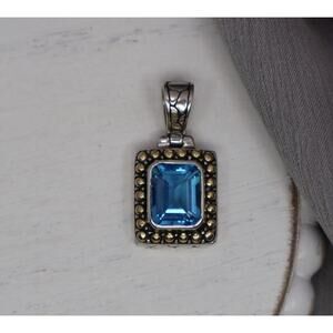 BJC Sterling Silver & 18k Yellow Gold Blue Topaz Pendant 6.29G / 1 In